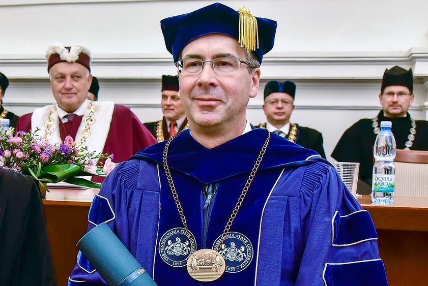 Penn State Behrend Chancellor Ralph Ford receiving an honorary doctorate at Brno Univeristy.