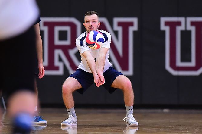 Robert McMaster Penn State Behrend volleyball player Robert McMaster prepares to hit the ball