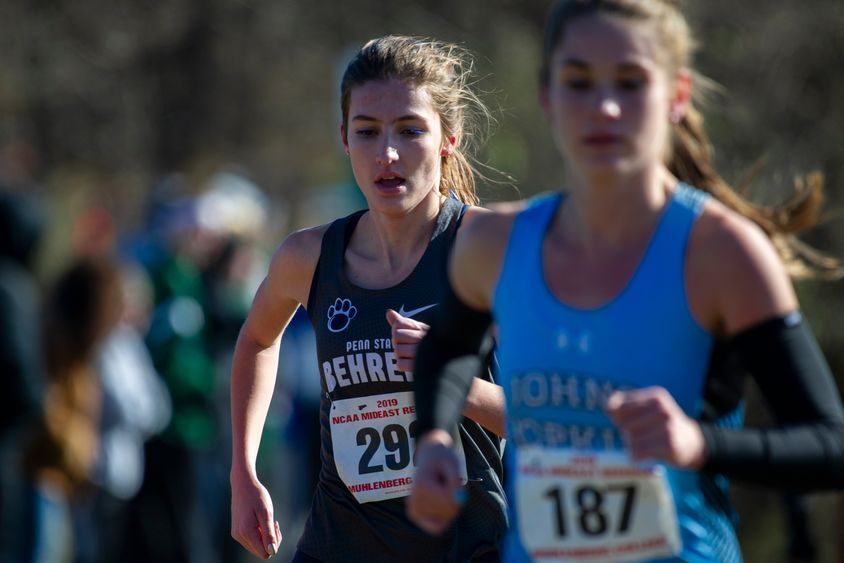 Penn State Behrend runner Savanna Carr competes in a cross country race.