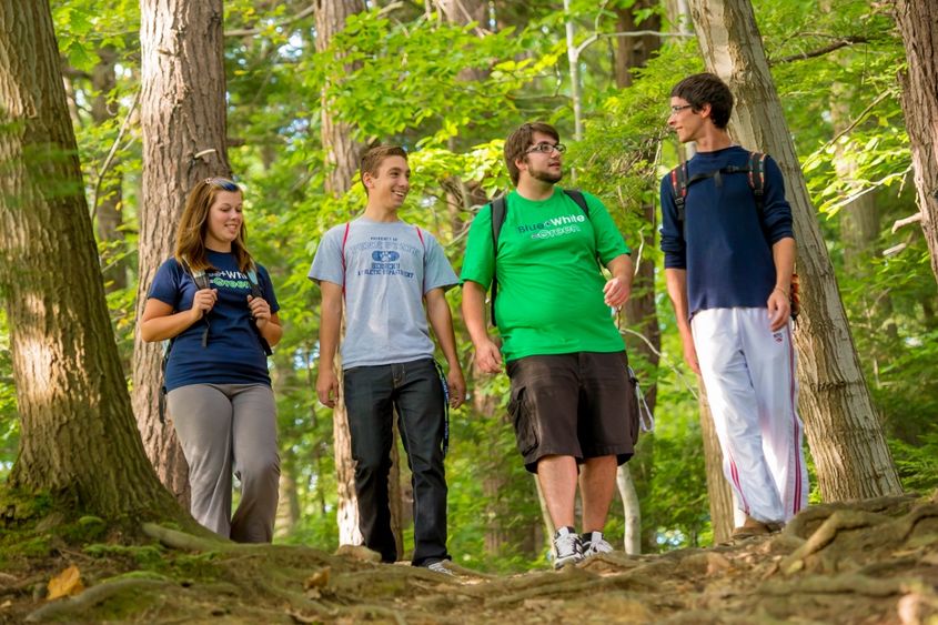 Students walk through Wintergreen Gorge at Penn State Behrend.