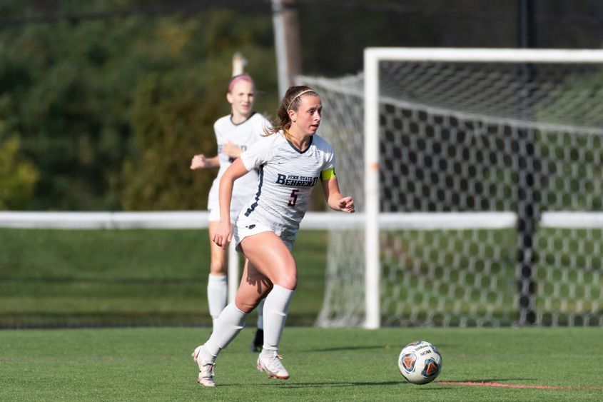 Emily Clopp A Penn State Behrend soccer player prepares to kick the ball.