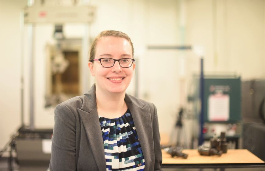 Beth Last, the research core facilities coordinator at Penn State Behrend, poses in the college's materials lab.