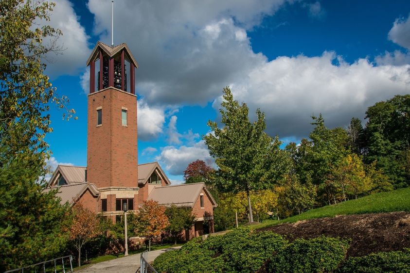 The Floyd and Juanita Smith Carillon at Penn State Behrend Smith Chapel and the Smith Carillon bell tower at Penn State Behrend