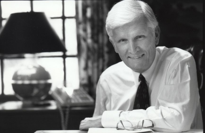 A black-and-white portrait of former Penn State Behrend Dean John M. Lilley