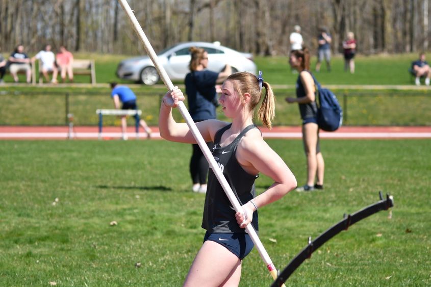 Penn State Behrend track and field athlete Madison Kappeler prepares to compete in the pole vault.