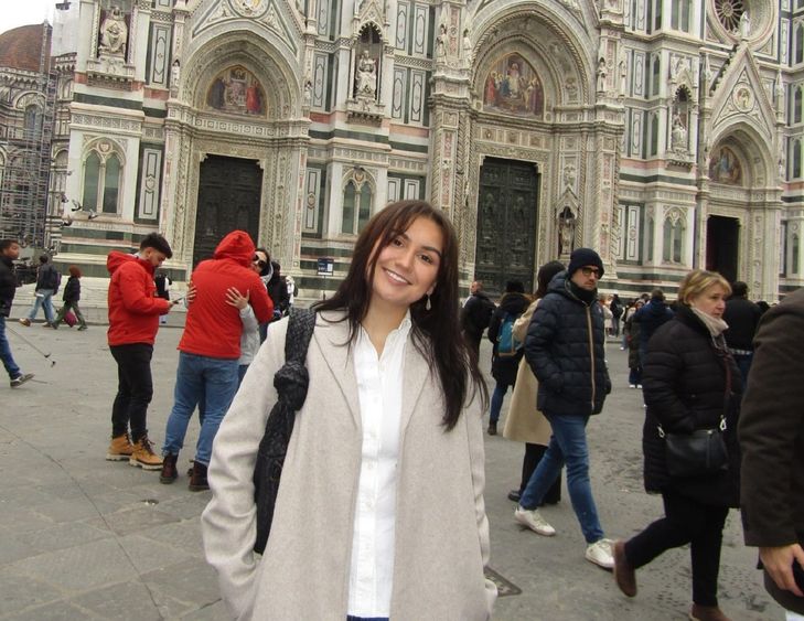 Penn State Behrend student Naomi Lamb poses on a street in Barcelona.