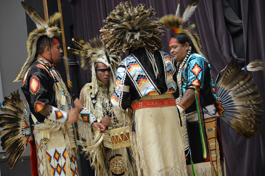 Piscataway Nation dancers demonstrate a traditional powwow dance.
