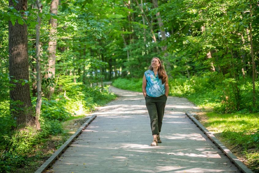 Sherri "Sam" Mason walks on the Wintergreen Gorge boardwalk