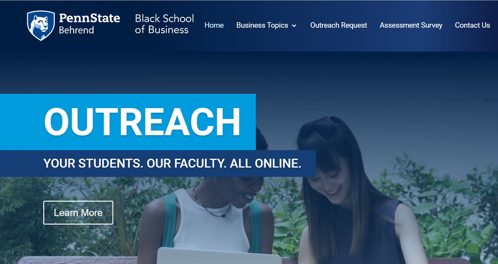 A screenshot of the new Black School of Business K-12 outreach website