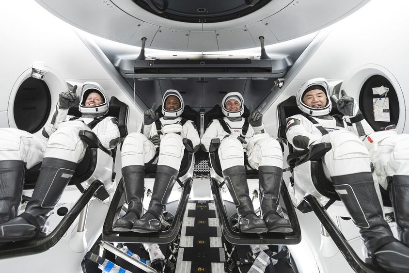 Four astronauts prepare to launch on a mission to the International Space Station