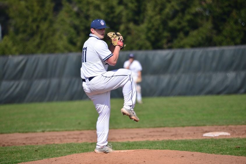 Penn State Behrend pitcher Thomas Zbezinski prepares to throw the ball.