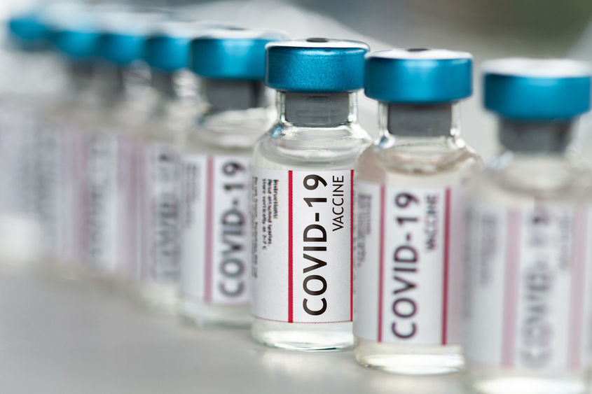 A close-up of vials of COVID-19 vaccine