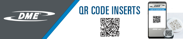 DME Logo and QR code on smartphone screen with QR Code Inserts text