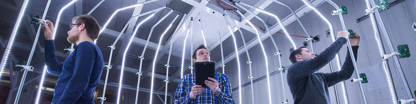 Engineering students at Penn State Behrend work on building a large-scale 3D scanner.