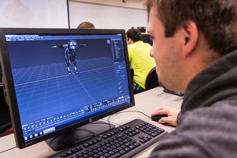 A student builds a digital animation in a Penn State Behrend lab.