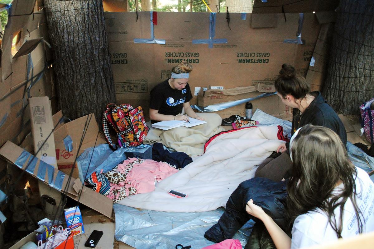 Sixteen student groups built cardboard homes as part of the Cardboard City fundraiser at Penn State Behrend.