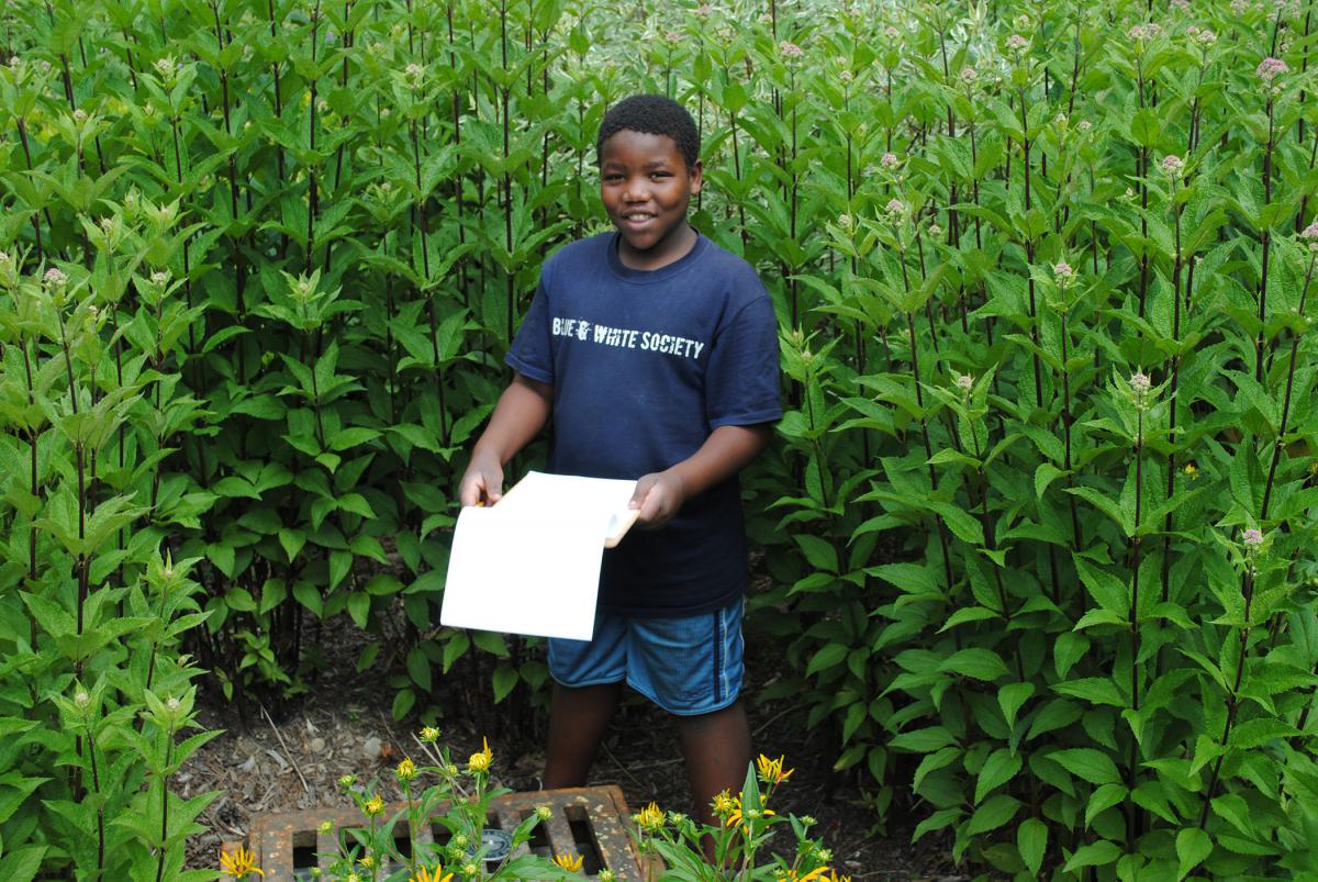 Niyokindi Thiery was one of eleven students who is taking a class to learn about rain gardens at Penn State Behrend.