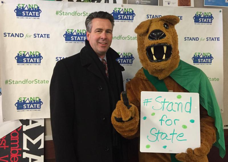 Penn State Behrend Chancellor Ralph Ford showed his support for the Stand for State campaign at the Jan. 27 launch.