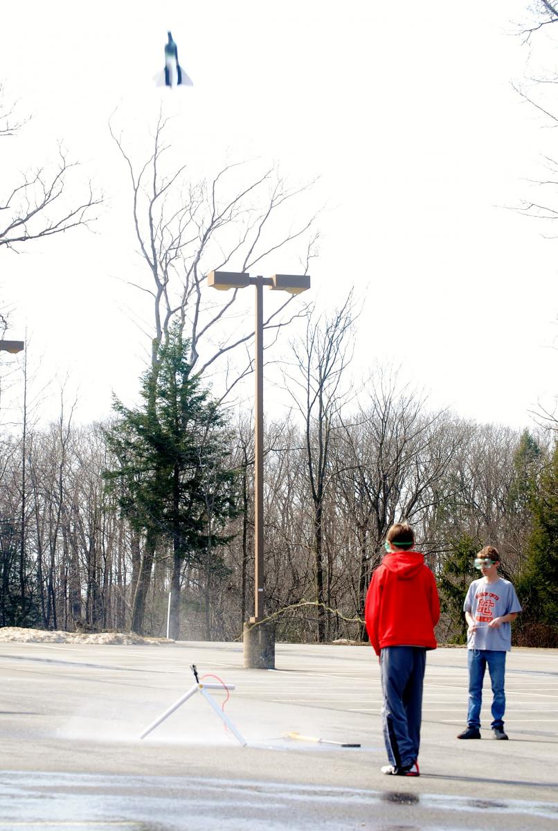 As part of the regional Science Olympiad, students launched bottle rockets.