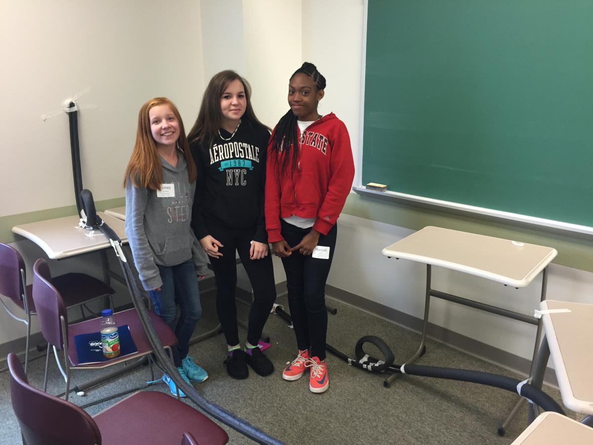 A trio of JoAnna Connell School seventh graders participated in Roller Coaster Physics at the 19th annual Math Options Career Day.