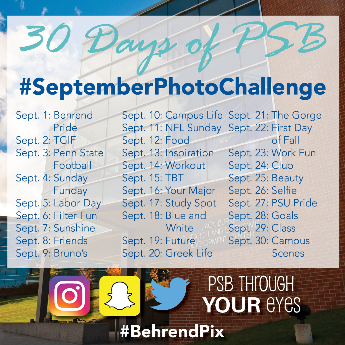 An image listing the categories for the September Photo Challenge.