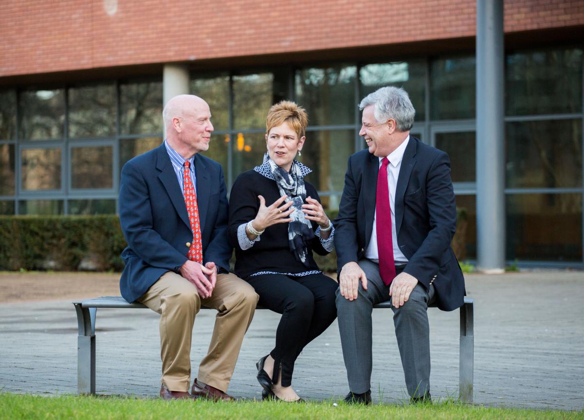 Jeff and Mary Beth Pinto meet with an administrator at the Kemmy Business School in Limerick, Ireland.