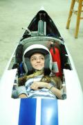 Driver Katie Burbules tests the Penn State Behrend Supermileage vehicle.